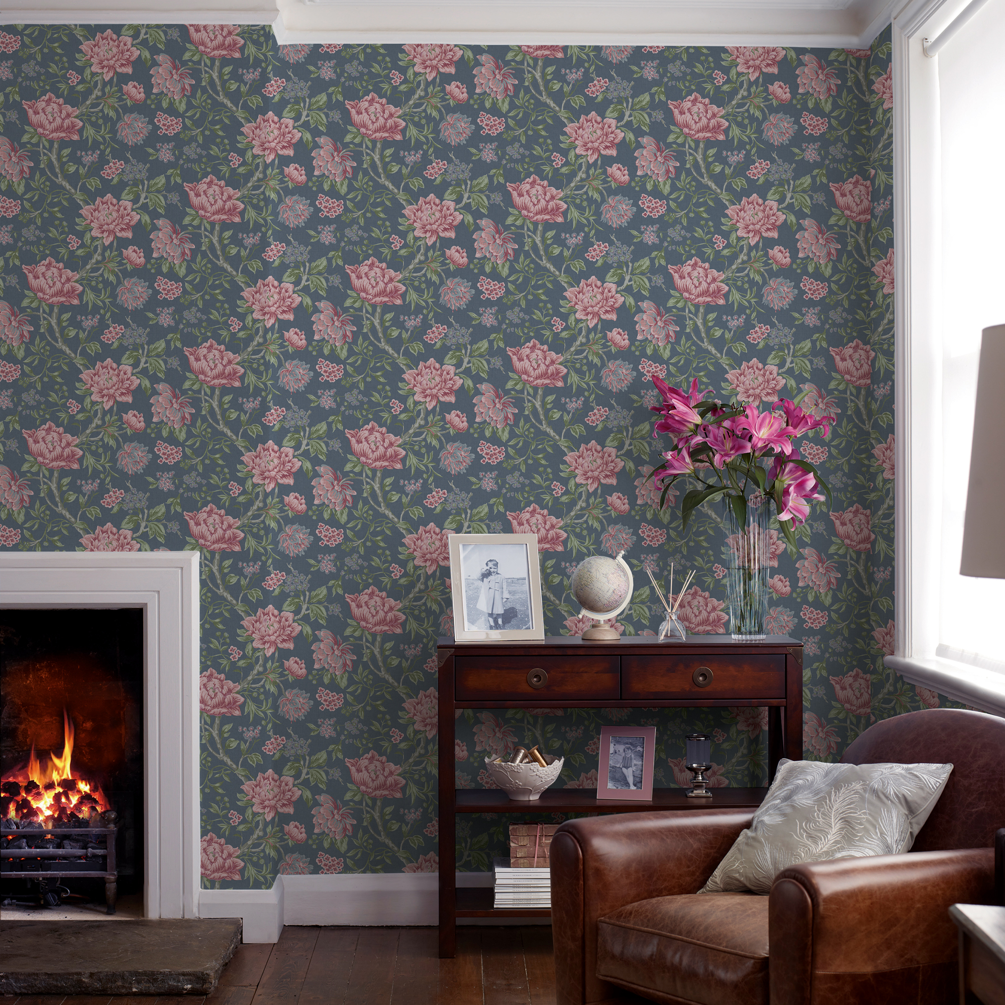 Tapestry Floral Wallpaper 113407 By Laura Ashley In Dark Seaspray Blue